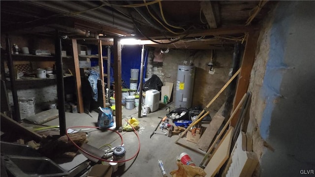 basement featuring electric water heater