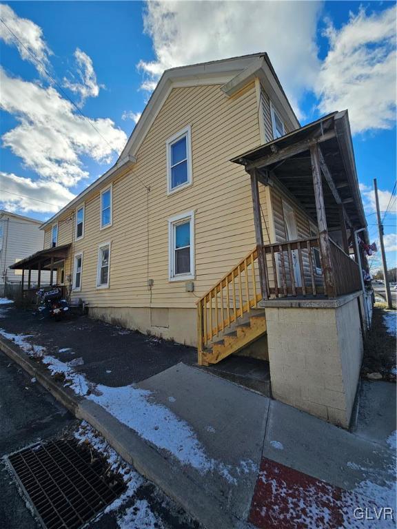 view of snow covered exterior