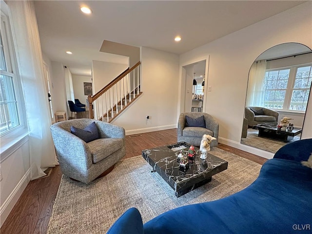 living room with wood-type flooring