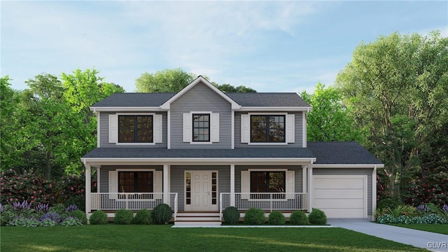 view of front of home featuring a garage and a front yard