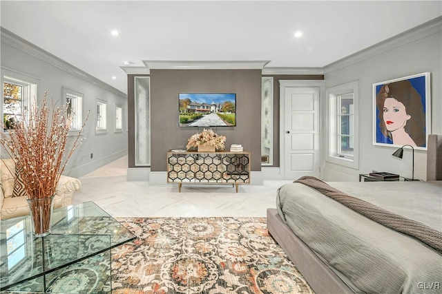 bedroom featuring ornamental molding