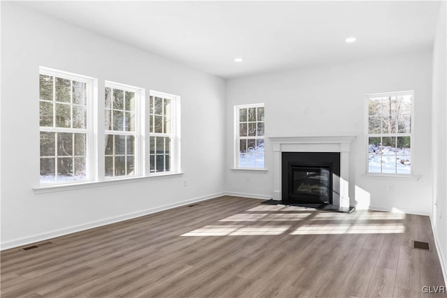 unfurnished living room with wood-type flooring