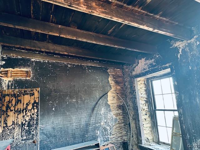 interior details featuring beam ceiling and wood ceiling