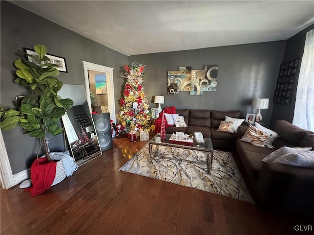 living room with dark wood-type flooring