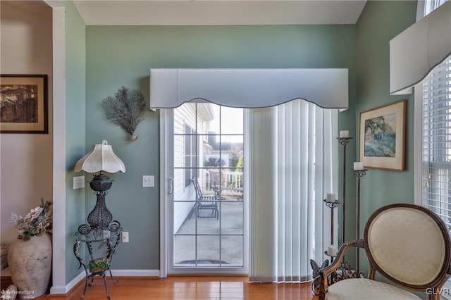 doorway to outside with a healthy amount of sunlight and wood-type flooring