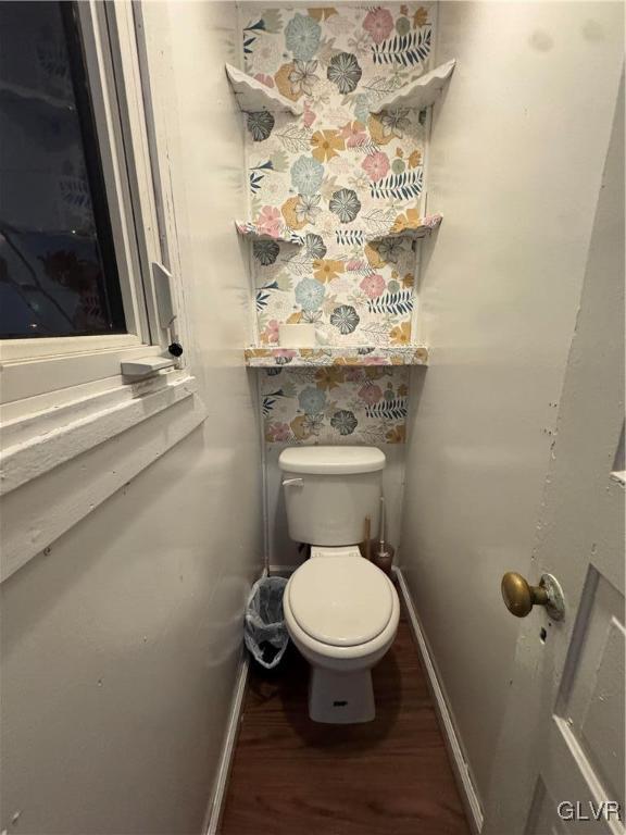 bathroom featuring wood-type flooring and toilet