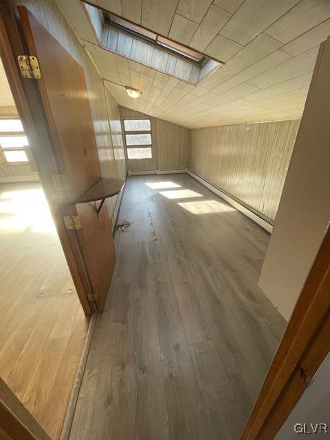 interior space featuring dark hardwood / wood-style flooring and lofted ceiling