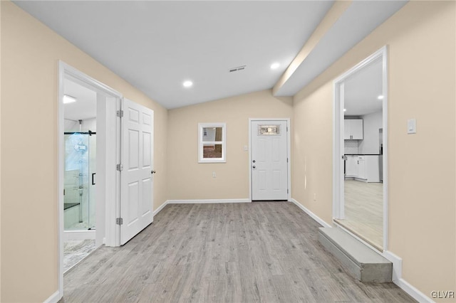 410 Sunset Forest Dr, Pike, PA 18428 - entryway with wood finished floors, baseboards, lofted ceiling, and recessed lighting