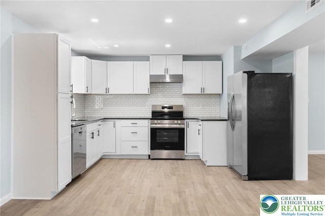 410 Sunset Forest Dr, Pike, PA 18428 - kitchen with stainless steel appliances, under cabinet range hood, light wood-style flooring, backsplash, and recessed lighting