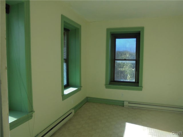 spare room featuring a baseboard heating unit