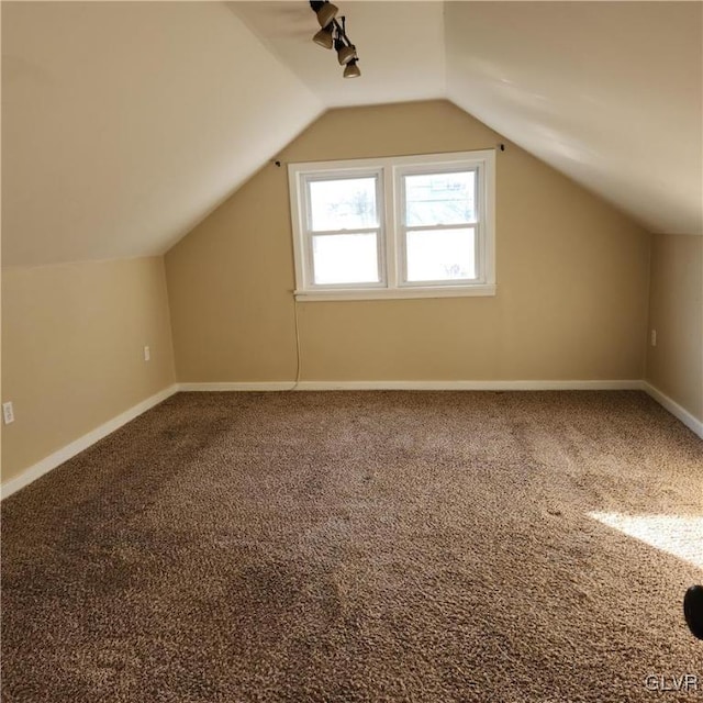 additional living space with carpet floors and vaulted ceiling