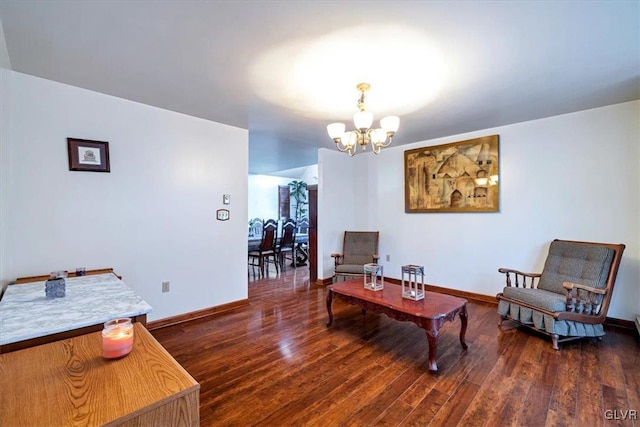 interior space featuring dark hardwood / wood-style flooring and a chandelier