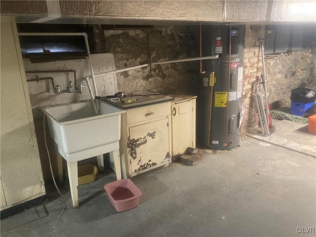 basement with water heater