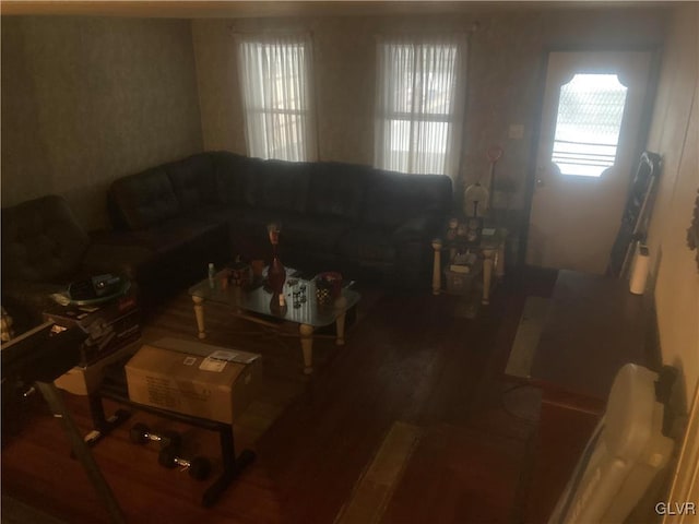 living room with hardwood / wood-style floors