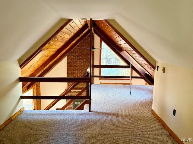 additional living space featuring carpet floors and lofted ceiling