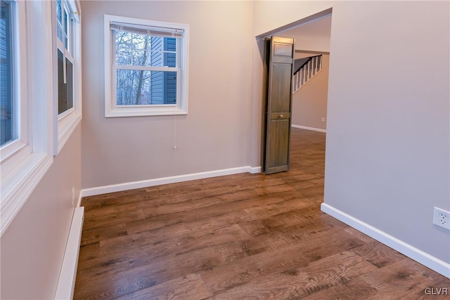 unfurnished room with dark hardwood / wood-style floors