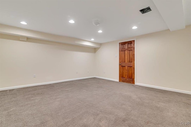 basement with carpet floors