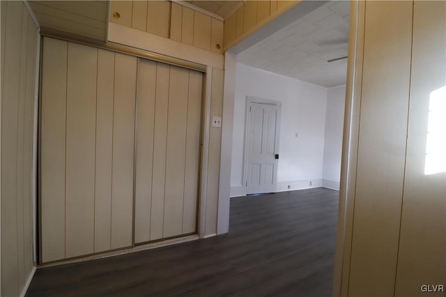 hallway featuring dark wood-type flooring