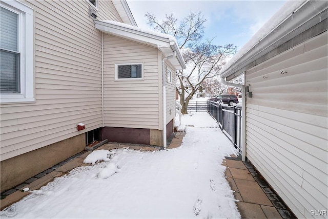 view of snow covered exterior