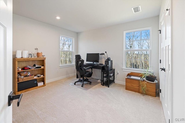 view of carpeted home office