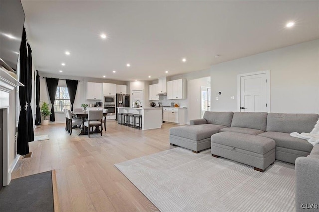 living room with light wood-type flooring