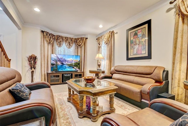 living room featuring ornamental molding