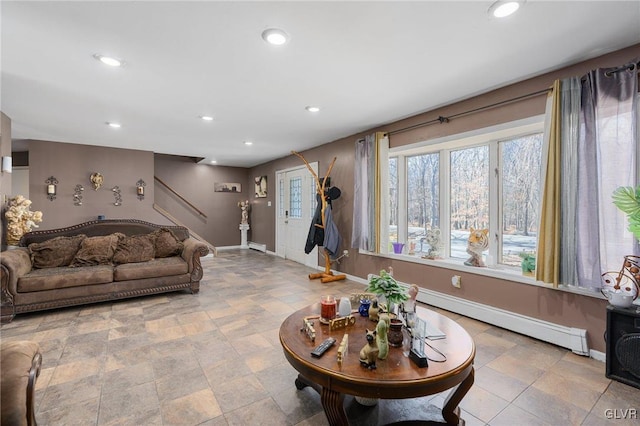 living room featuring baseboard heating