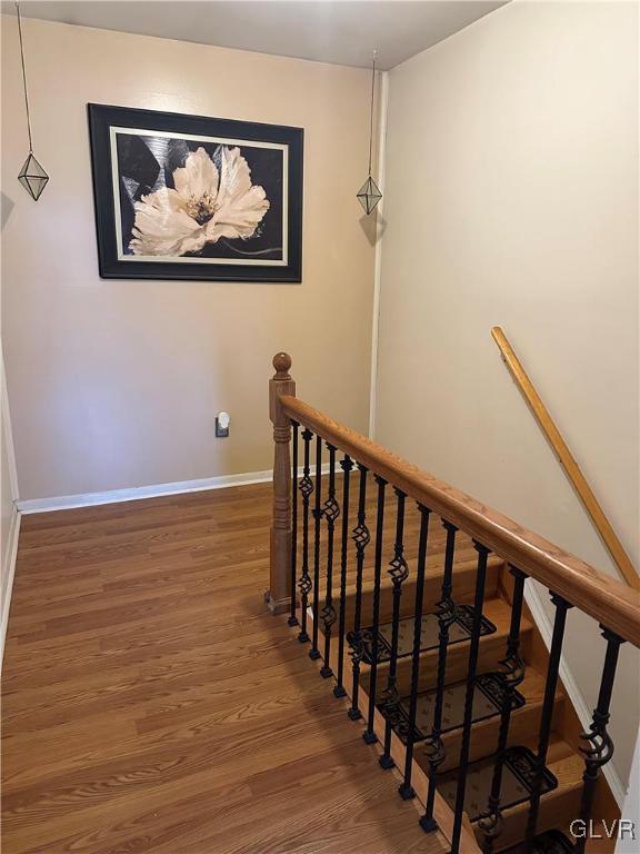 stairs featuring wood-type flooring