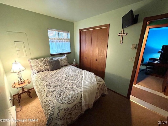 carpeted bedroom featuring a closet