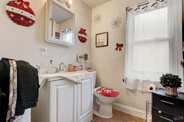 bathroom featuring tile patterned flooring, vanity, and toilet