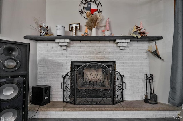 interior details with a fireplace