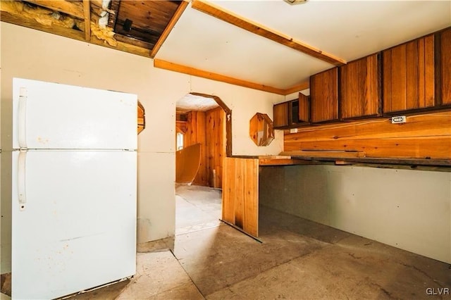 kitchen with white fridge