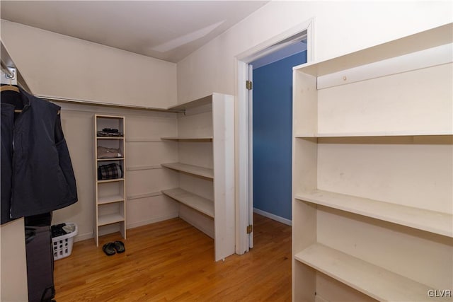 spacious closet featuring light hardwood / wood-style floors