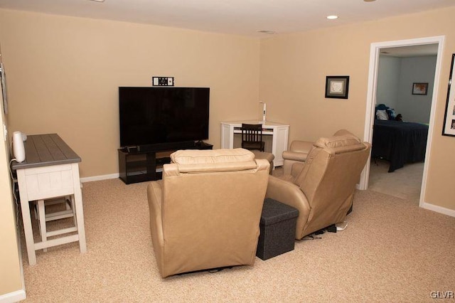 living room featuring light colored carpet