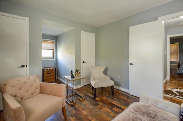 living area with dark hardwood / wood-style flooring