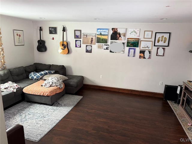 living room featuring dark hardwood / wood-style flooring