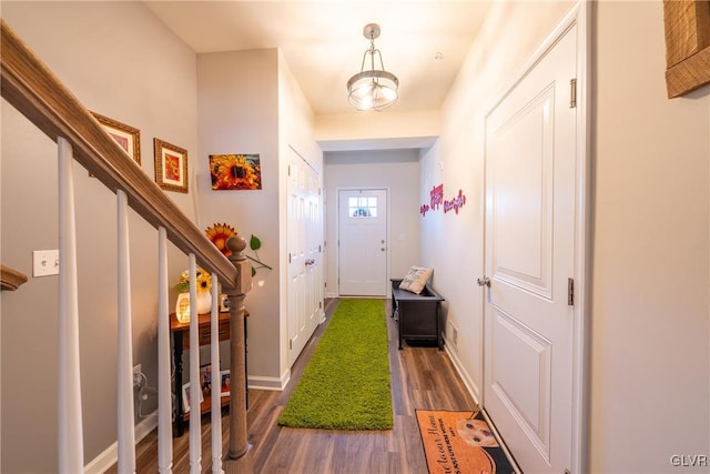 entryway with dark hardwood / wood-style flooring