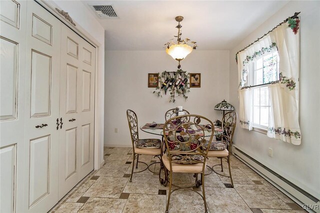 dining space with a baseboard heating unit