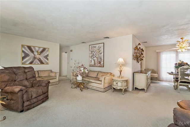 living room featuring light carpet