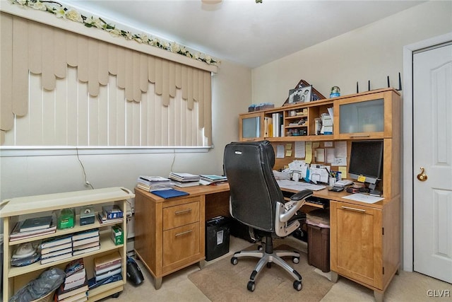 view of carpeted home office