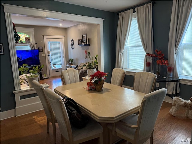 dining area with wood-type flooring