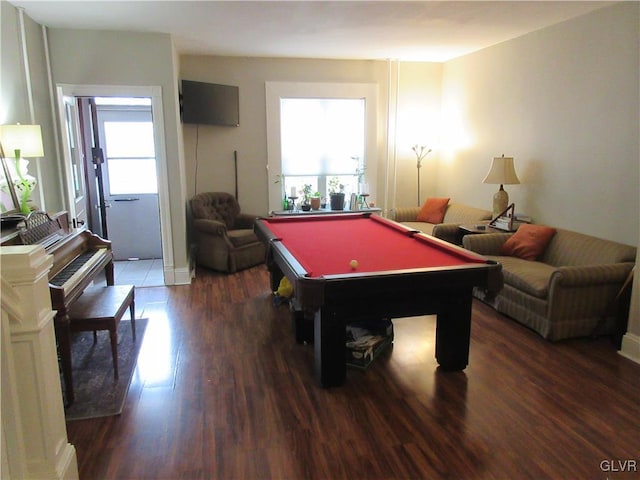 rec room featuring dark hardwood / wood-style flooring and pool table