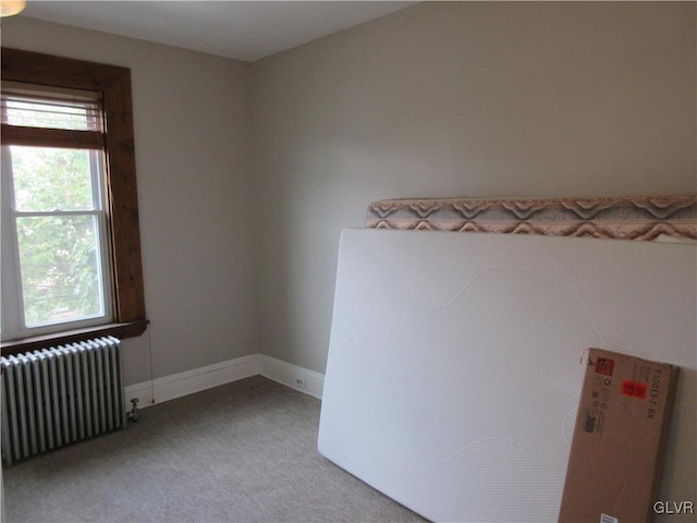 spare room with carpet and radiator heating unit