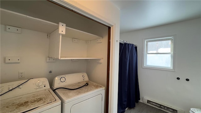 9860 Deerwood Dr, Coolbaugh Twp, PA 18466 - washroom featuring baseboard heating and washer and dryer