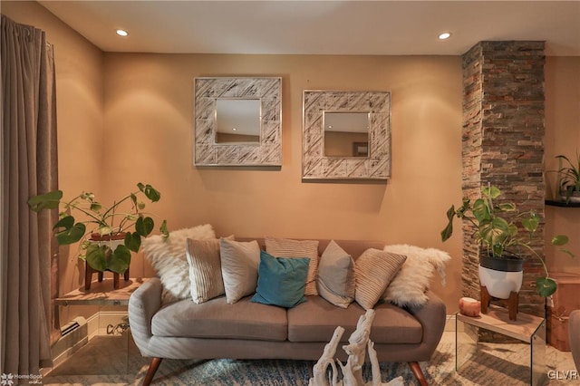 living room featuring a baseboard radiator