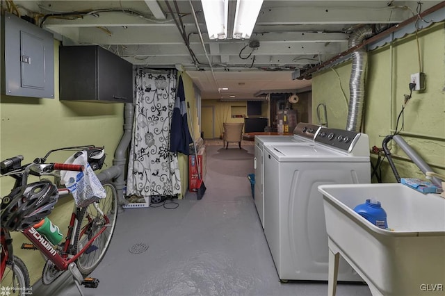 interior space featuring washer and dryer, sink, and electric panel