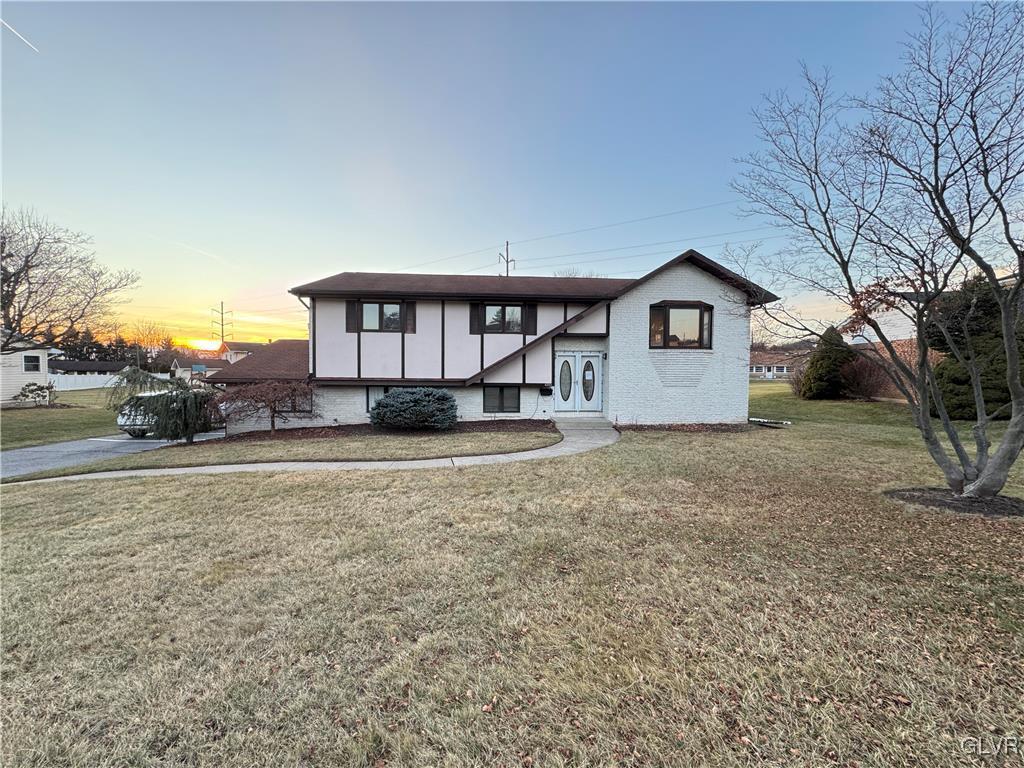 view of front of property with a yard