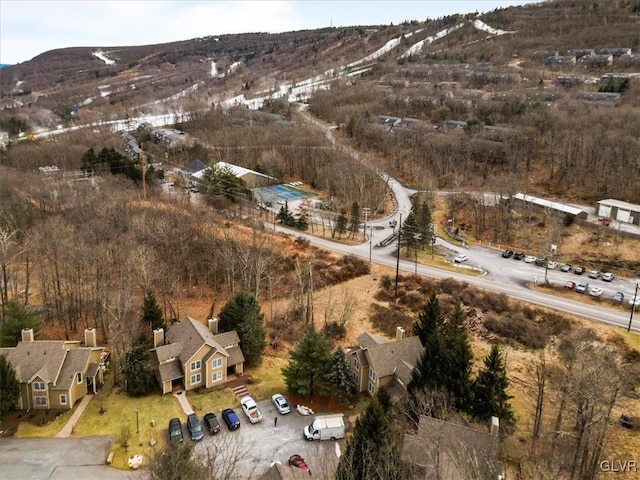 drone / aerial view featuring a mountain view