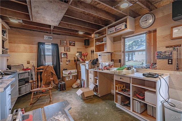 kitchen with wooden walls