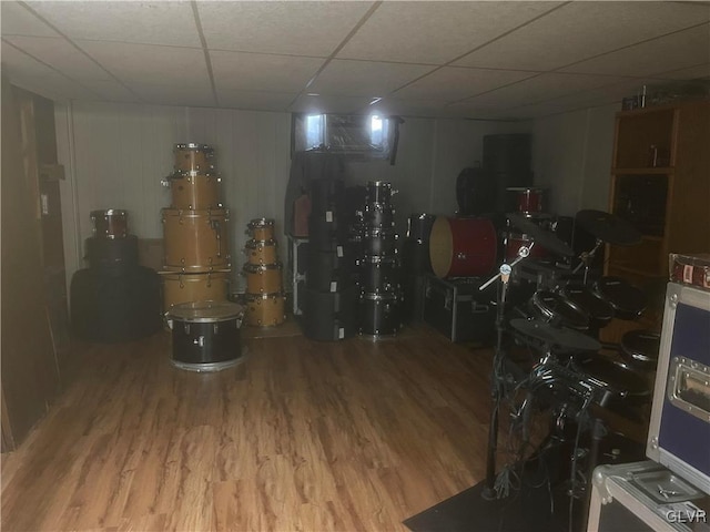 basement featuring hardwood / wood-style floors